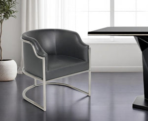 HomeRoots Charcoal Curved Back Dining Arm Chair in Silver with Genuine Leather for Modern Elegance & Comfort 534390