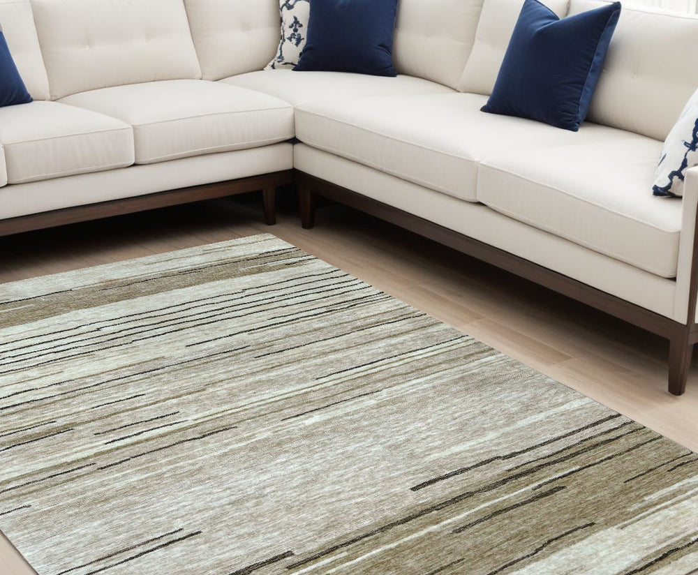 Homeroots 7' X 10' Beige And Brown Abstract Power Loom Distressed Non Skid Area Rug  Polyester 534392