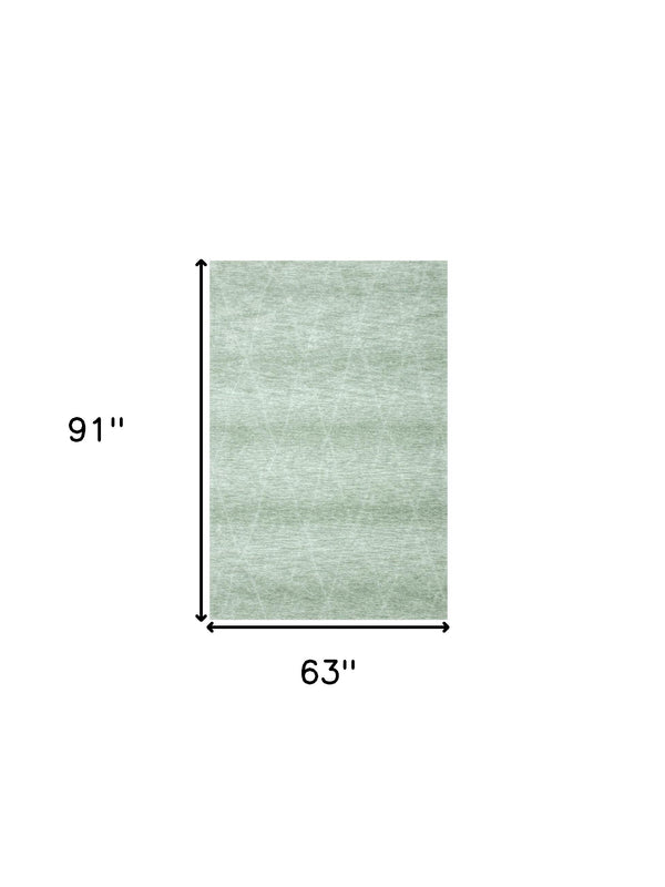 Homeroots 5' X 8' Green And Ivory Geometric Power Loom Distressed Non Skid Area Rug  Polyester 534400