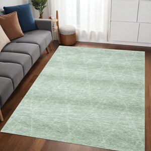 Homeroots 5' X 8' Green And Ivory Geometric Power Loom Distressed Non Skid Area Rug  Polyester 534400