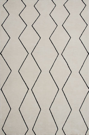 HomeRoots 5' Beige and Black Geometric Area Rug - Distressed Power Loom Design with Non-Skid Backing 5' X 8' 534403