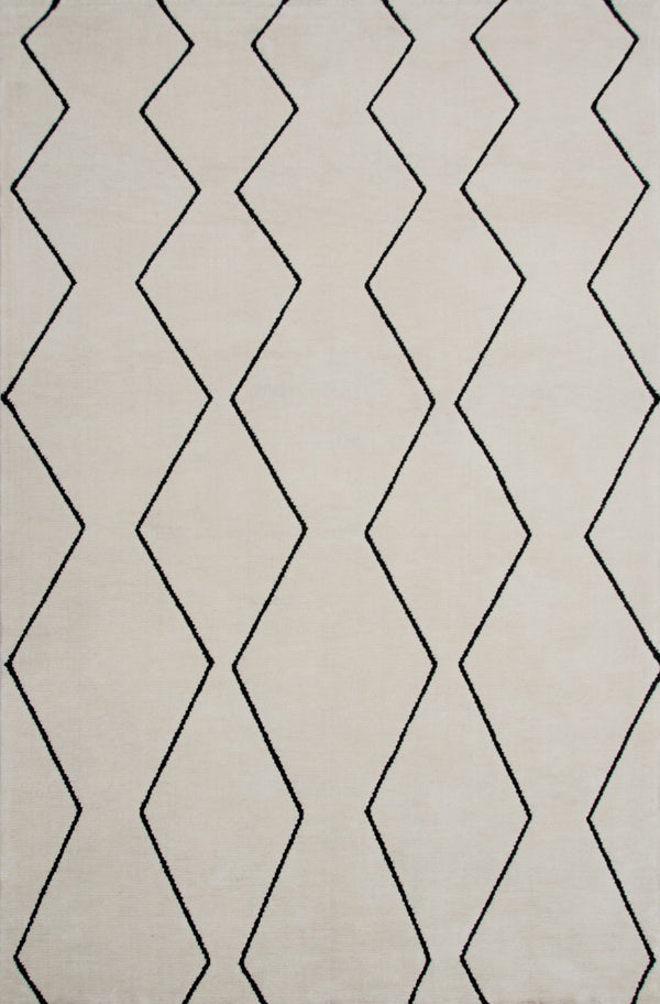 HomeRoots 5' Beige and Black Geometric Area Rug - Distressed Power Loom Design with Non-Skid Backing 5' X 8' 534403