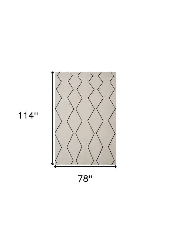 Homeroots 7' X 10' Beige And Black Geometric Power Loom Distressed Non Skid Area Rug  Polyester 534404