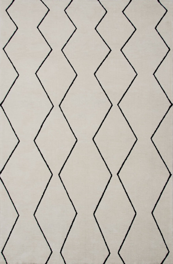 HomeRoots 5' Beige and Black Geometric Area Rug - Distressed Power Loom Design with Non-Skid Backing 7' X 10' 534404