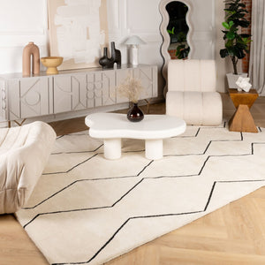 HomeRoots 5' Beige and Black Geometric Area Rug - Distressed Power Loom Design with Non-Skid Backing 7' X 10' 534404