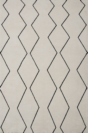 HomeRoots 5' Beige and Black Geometric Area Rug - Distressed Power Loom Design with Non-Skid Backing 8' X 11' 534405
