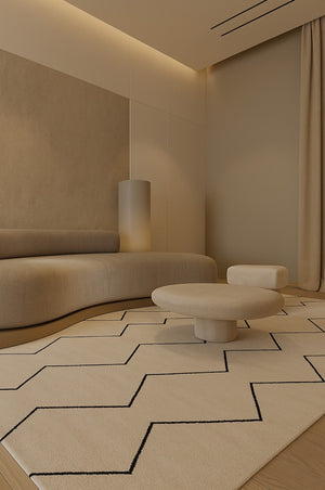 HomeRoots 5' Beige and Black Geometric Area Rug - Distressed Power Loom Design with Non-Skid Backing 8' X 11' 534405