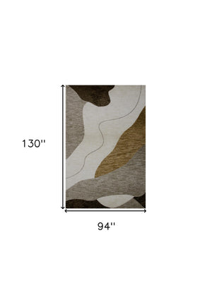 Homeroots 8' X 11' Beige And Brown Abstract Power Loom Distressed Non Skid Area Rug  Polyester 534408