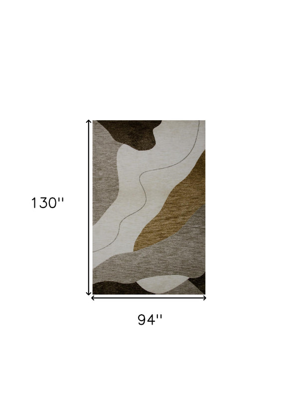 Homeroots 8' X 11' Beige And Brown Abstract Power Loom Distressed Non Skid Area Rug  Polyester 534408