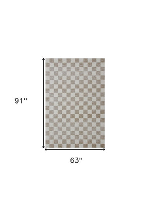 Homeroots 5' X 8' Beige And Brown Checkered Power Loom Area Rug  Polyester 534412