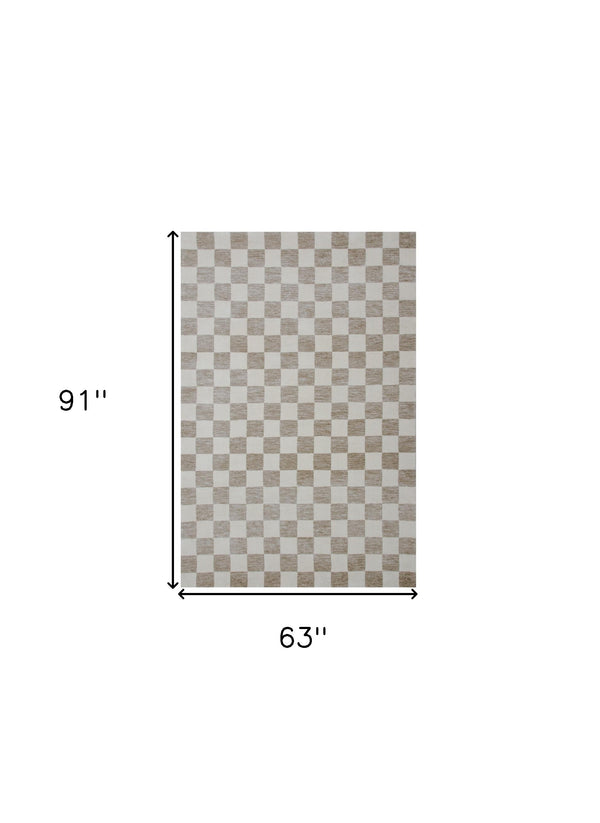 Homeroots 5' X 8' Beige And Brown Checkered Power Loom Area Rug  Polyester 534412