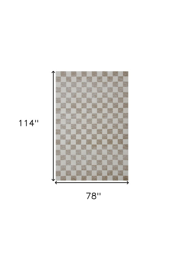 Homeroots 7' X 10' Beige And Brown Checkered Power Loom Area Rug  Polyester 534413