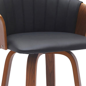 Homeroots 26" Black And Wood Brown Faux Leather With Solid Wood Swivel Counter Height Bar Chair   534418