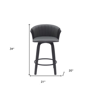 Homeroots 26" Gray And Black Faux Leather Swivel Counter Height Bar Chair   534419