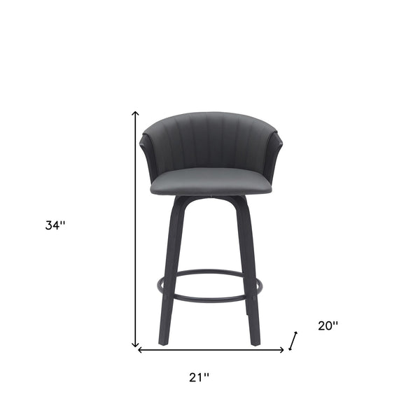 Homeroots 26" Gray And Black Faux Leather Swivel Counter Height Bar Chair   534419