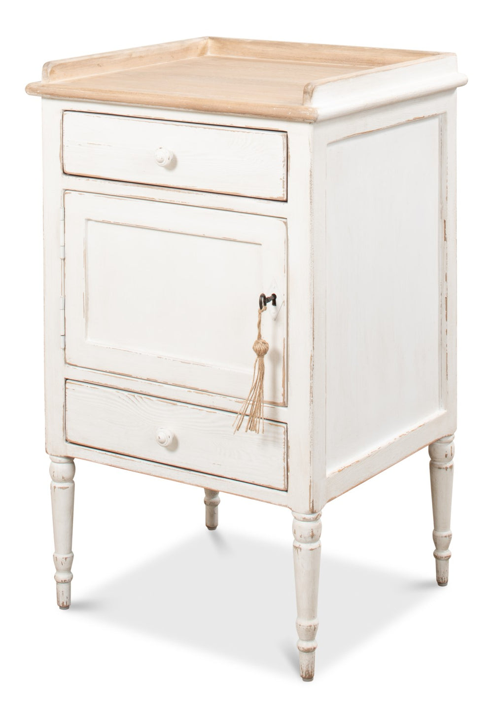 Sarreid Rose Side Table Left - Antique White Base With Natural Pine Top For Elegant Home Décor Solutions White  53441l