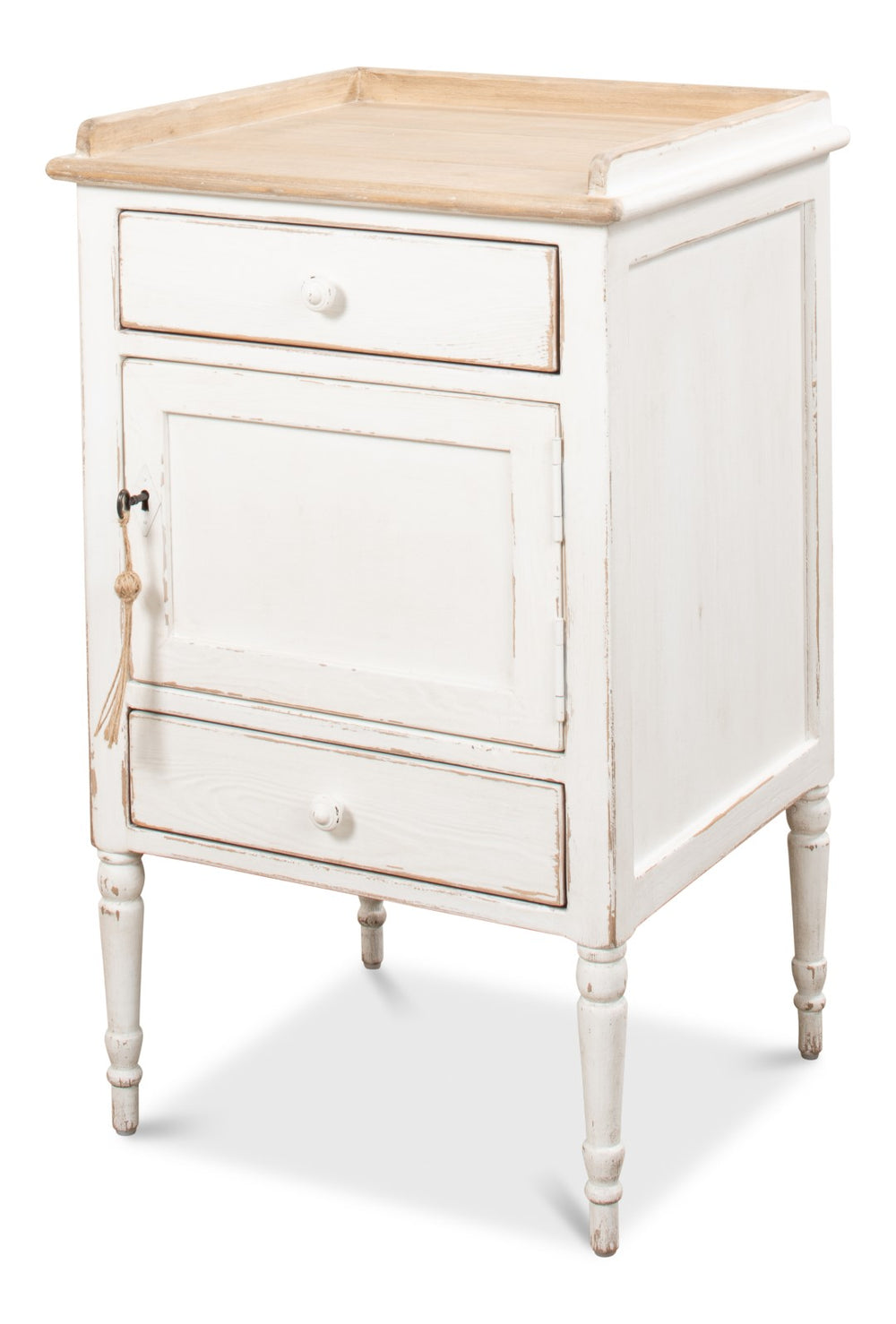Sarreid Rose Side Table Right - Antique White Base With Natural Pine Top For Rustic Charm In Any Room White  53441r