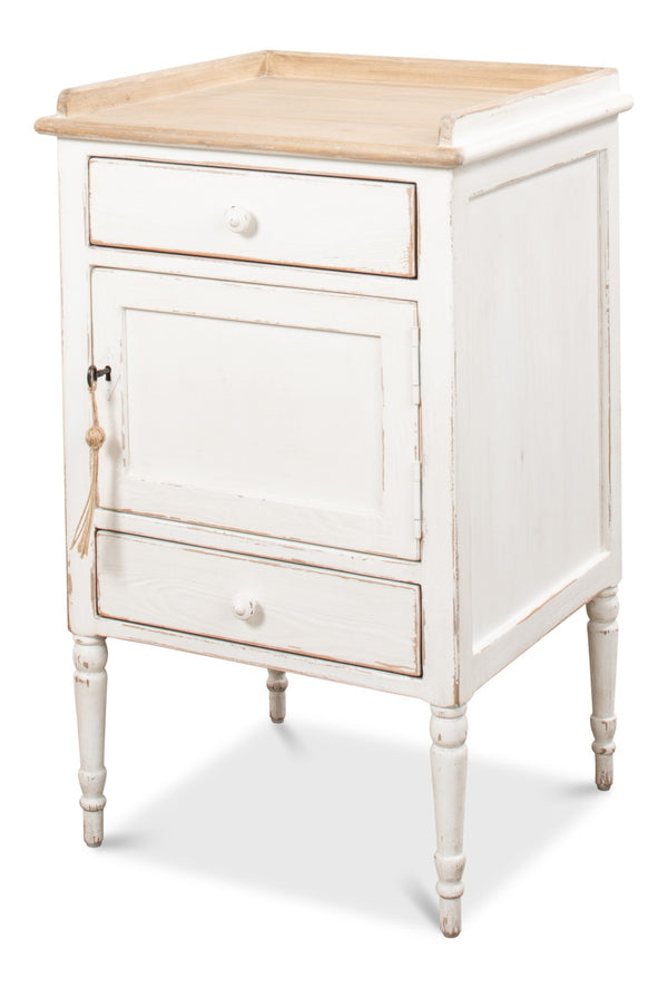 Sarreid Rose Side Table Right - Antique White Base With Natural Pine Top For Rustic Charm In Any Room White  53441r