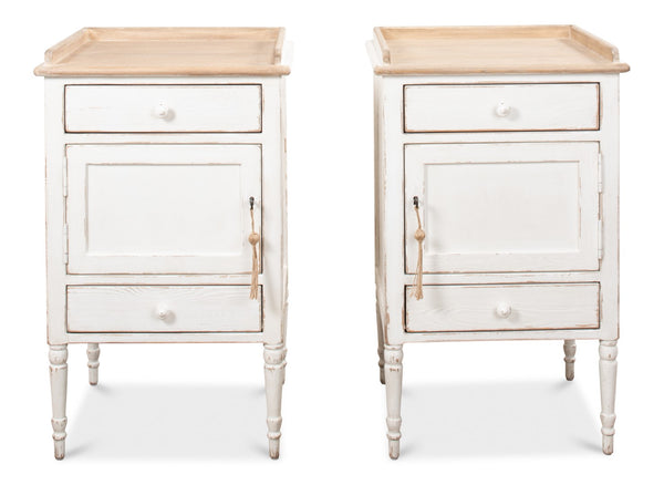 Sarreid Rose Side Table Right - Antique White Base With Natural Pine Top For Rustic Charm In Any Room White  53441r