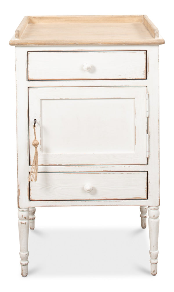 Sarreid Rose Side Table Right - Antique White Base With Natural Pine Top For Rustic Charm In Any Room White  53441r