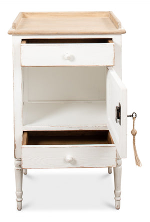 Sarreid Rose Side Table Right - Antique White Base With Natural Pine Top For Rustic Charm In Any Room White  53441r