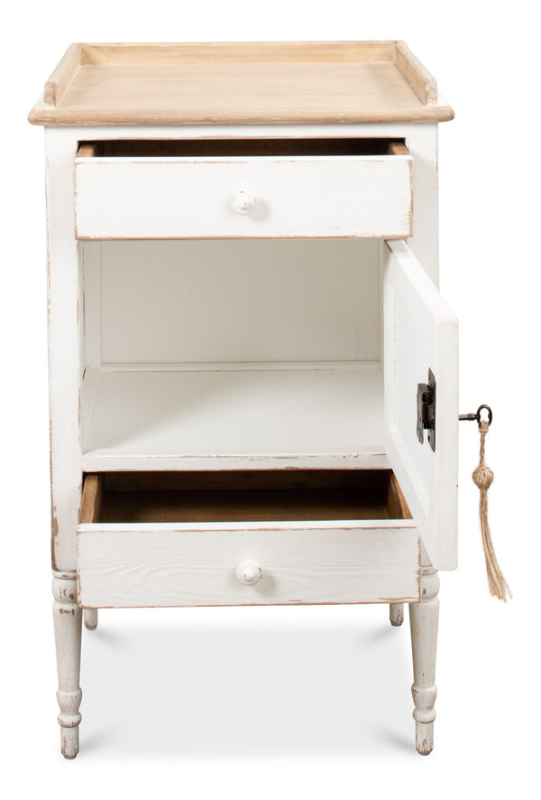 Sarreid Rose Side Table Right - Antique White Base With Natural Pine Top For Rustic Charm In Any Room White  53441r