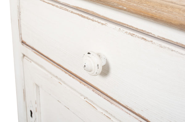 Sarreid Rose Side Table Right - Antique White Base With Natural Pine Top For Rustic Charm In Any Room White  53441r