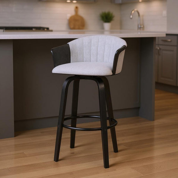 HomeRoots 26" Modern Swivel Counter Height Bar Chair - Light Gray Fabric with Black Base for Stylish Comfort 534420
