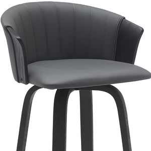 Homeroots 30" Gray And Black Faux Leather Swivel Bar Height Bar Chair   534424