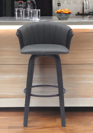 Homeroots 30" Gray And Black Faux Leather Swivel Bar Height Bar Chair   534424