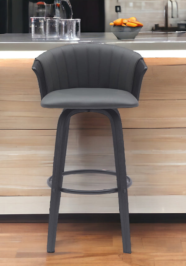Homeroots 30" Gray And Black Faux Leather Swivel Bar Height Bar Chair   534424