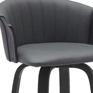 Homeroots 30" Gray And Black Faux Leather Swivel Bar Height Bar Chair   534424