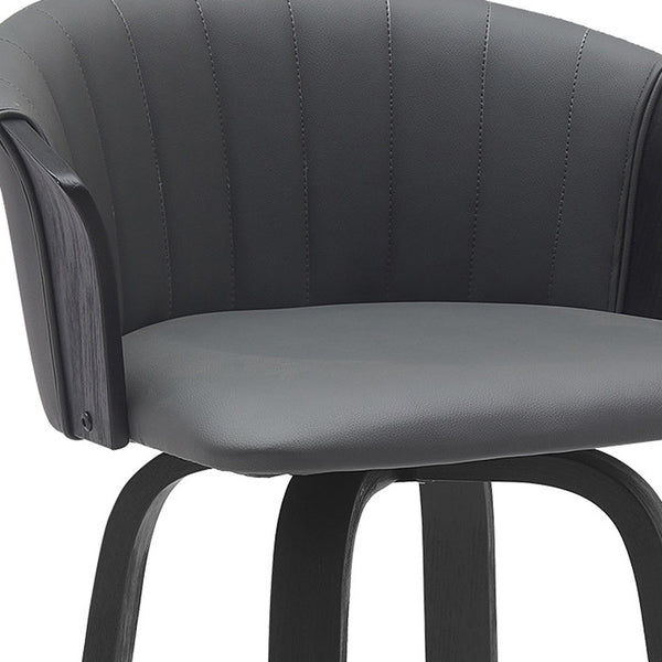 Homeroots 30" Gray And Black Faux Leather Swivel Bar Height Bar Chair   534424