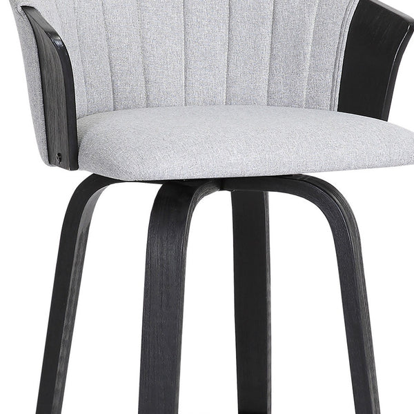 Homeroots 30" Light Gray And Black Fabric Swivel Bar Height Bar Chair   534425