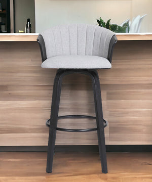 Homeroots 30" Light Gray And Black Fabric Swivel Bar Height Bar Chair   534425