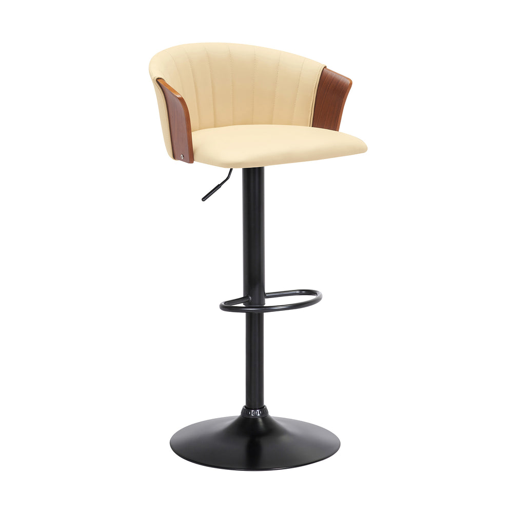 Homeroots Cream And Black Faux Leather With Metal Swivel Adjustable Height Bar Chair   534426