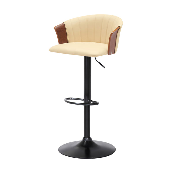 Homeroots Cream And Black Faux Leather With Metal Swivel Adjustable Height Bar Chair   534426