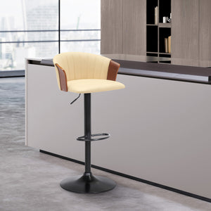 Homeroots Cream And Black Faux Leather With Metal Swivel Adjustable Height Bar Chair   534426