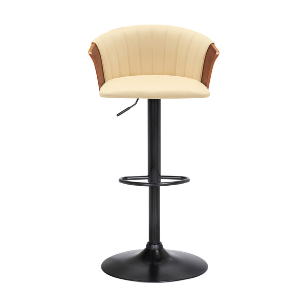 Homeroots Cream And Black Faux Leather With Metal Swivel Adjustable Height Bar Chair   534426