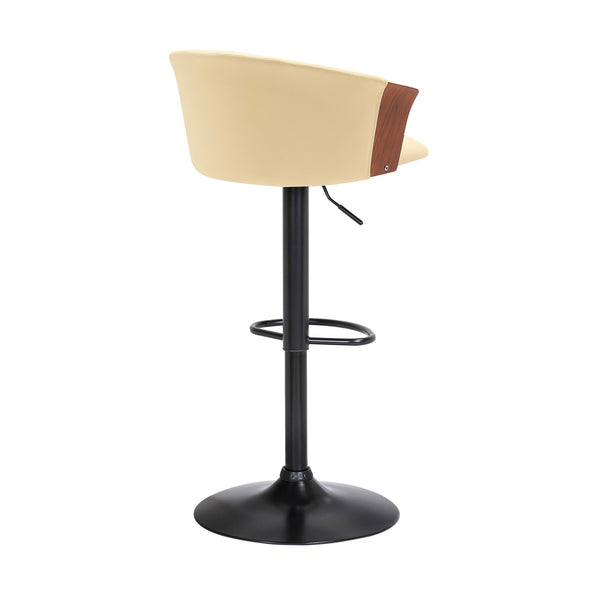 Homeroots Cream And Black Faux Leather With Metal Swivel Adjustable Height Bar Chair   534426