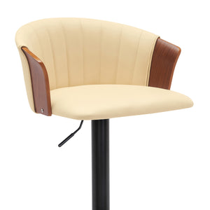 Homeroots Cream And Black Faux Leather With Metal Swivel Adjustable Height Bar Chair   534426