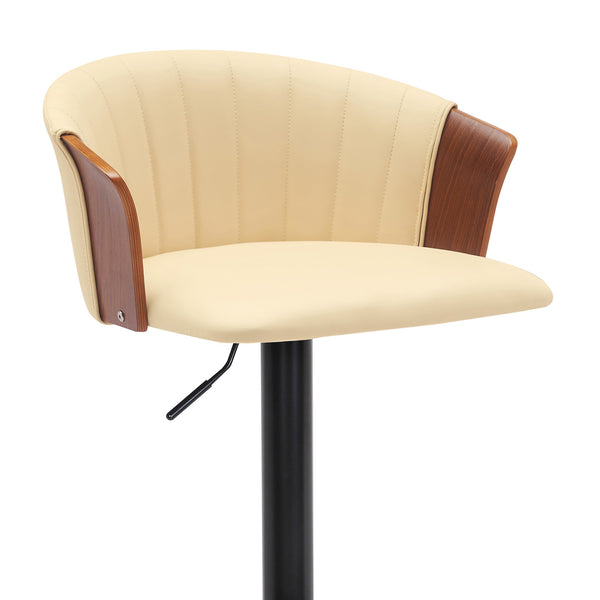 Homeroots Cream And Black Faux Leather With Metal Swivel Adjustable Height Bar Chair   534426