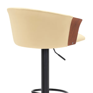 Homeroots Cream And Black Faux Leather With Metal Swivel Adjustable Height Bar Chair   534426