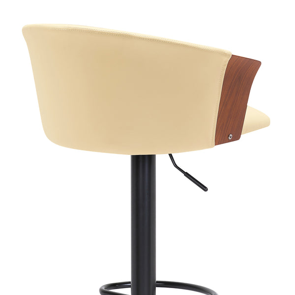 Homeroots Cream And Black Faux Leather With Metal Swivel Adjustable Height Bar Chair   534426
