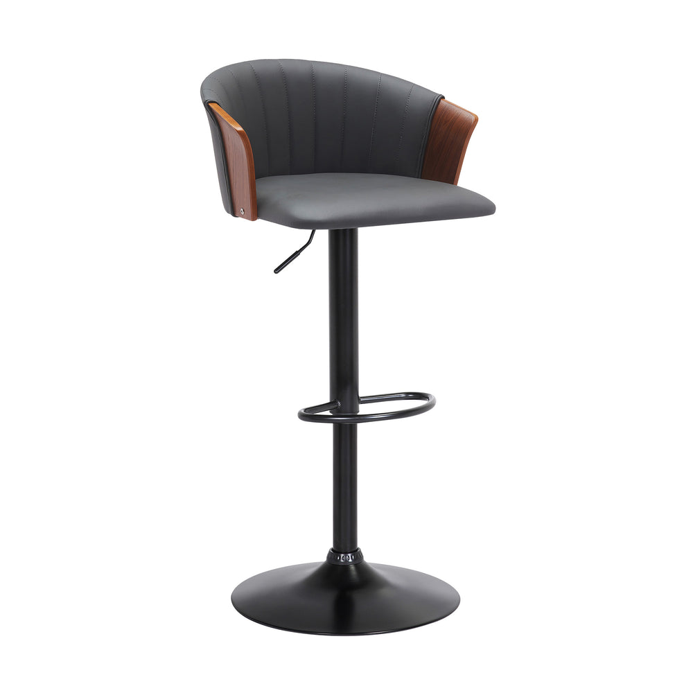 Homeroots Gray And Black Faux Leather With Metal Swivel Adjustable Height Bar Chair   534427