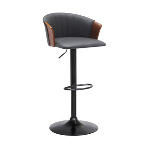 Homeroots Gray And Black Faux Leather With Metal Swivel Adjustable Height Bar Chair   534427