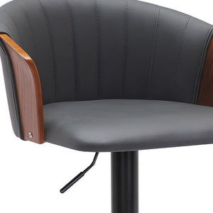 Homeroots Gray And Black Faux Leather With Metal Swivel Adjustable Height Bar Chair   534427