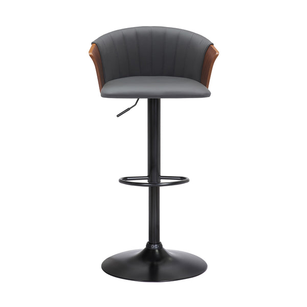 Homeroots Gray And Black Faux Leather With Metal Swivel Adjustable Height Bar Chair   534427