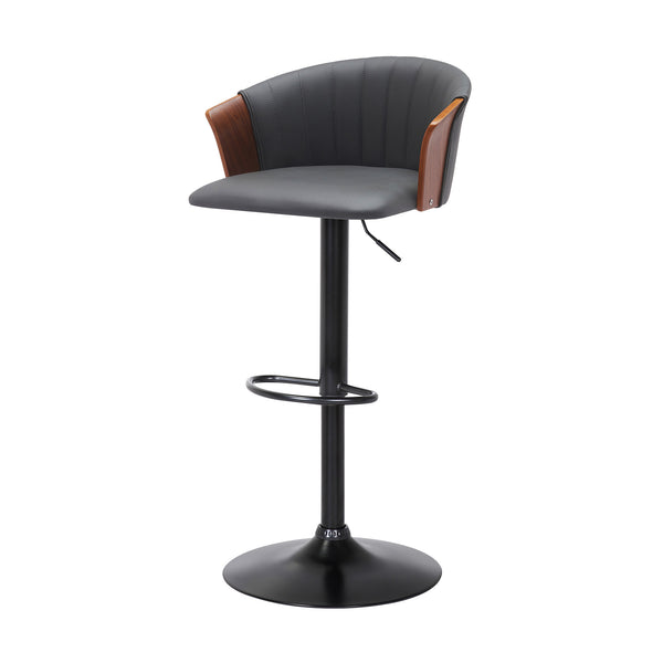 Homeroots Gray And Black Faux Leather With Metal Swivel Adjustable Height Bar Chair   534427