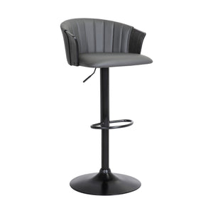 Homeroots Gray And Black Faux Leather With Metal Swivel Adjustable Height Bar Chair   534428
